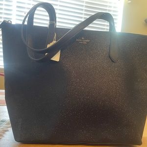 Kate Spade Sparkle Travel Tote with Leather Straps - Sparkle Black